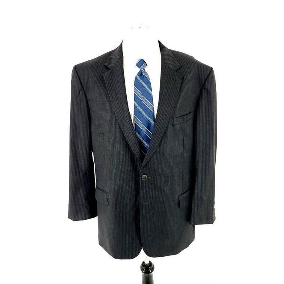 Jos A Bank Signature Gold Wool 2 Button Suit Jacket 46R Gray W Blue Gray Striped - Picture 4 of 12